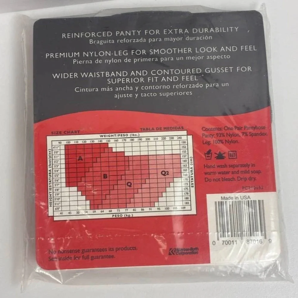 No Nonsense Premium Nylon Pantyhose Off‎ Black Sheer Toe Size Q Regular New NIP